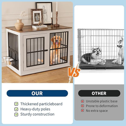 40'' Wooden Dog Crate Furniture, Liftable Top Escape Proof Pet House, Heavy Duty Indestructible, Decorative Pet Crate House End Table TV Stand for Large Breed Medium Small High Anxiety Dogs