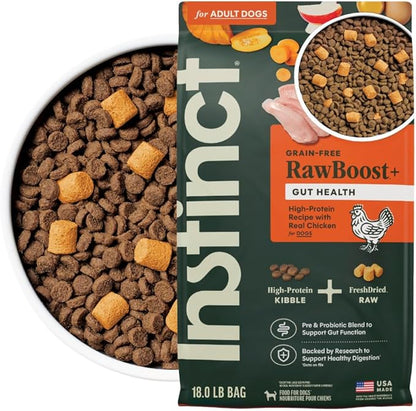 Instinct RawBoost Gut Health, Natural Dry Dog Food with FreshDried Raw, High Protein, Grain-Free Recipe - Real Chicken, 18 lb. Bag