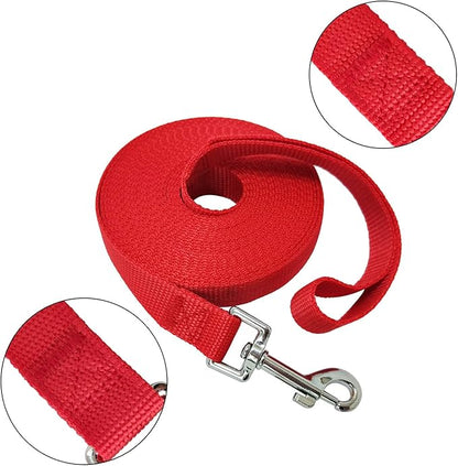 Nylon Training Dog Leash for Small Medium Large Dogs, 15ft 20ft 30ft 50ft Long Leash Dog/Puppy Lead for Obedience Recall Training, Camping (1" x 15ft, Red)