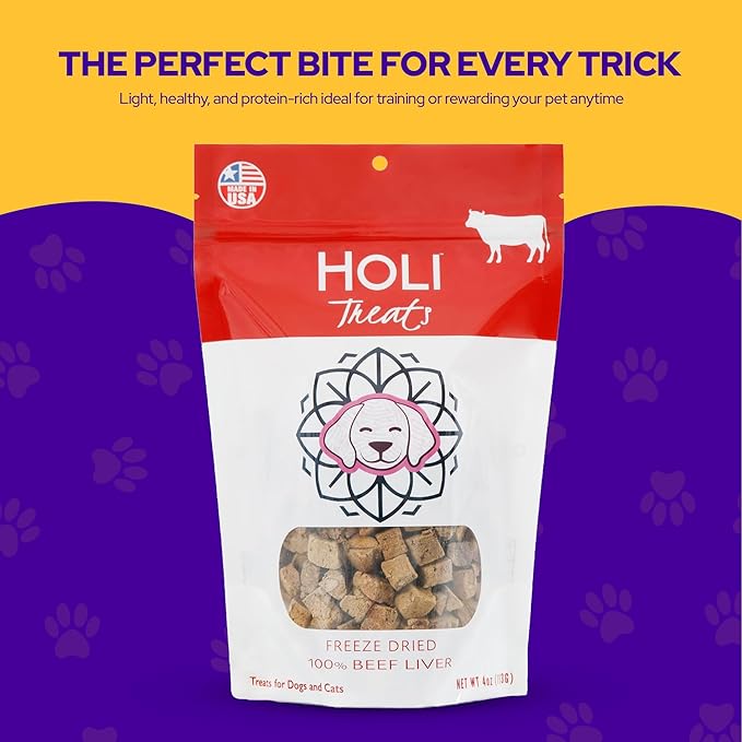 HOLI Freeze Dried Beef Liver Dog Treats – Single Ingredient Beef Dog Treats – Pasture Raised Liver Dog Treats Made in USA – Healthy Liver Treats for Dogs & Diabetic Dog Treat-Friendly - 8oz