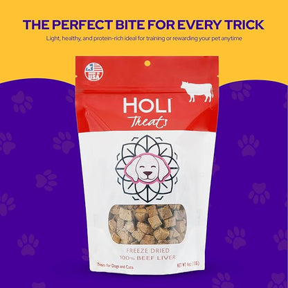 HOLI Freeze Dried Beef Liver Dog Treats – Single Ingredient Beef Dog Treats – Pasture Raised Liver Dog Treats Made in USA – Healthy Liver Treats for Dogs & Diabetic Dog Treat-Friendly - 8oz