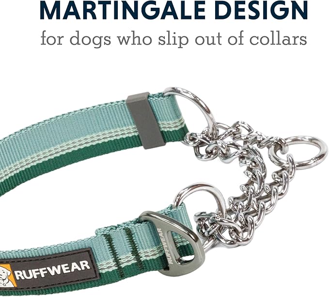 Ruffwear, Chain Reaction Dog Collar, Adjustable Reflective Martingale Escape-Proof Collar with Stainless Steel Chain, Professional Training Control, River Rock Green, 20"-26"