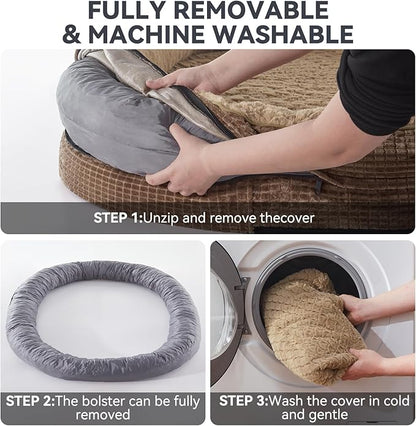 JOEJOY Orthopedic Dog Bed for Medium Dogs, Egg-Crate Memory Foam Pet Bed with Bolster Sides, Waterproof Lining, Removable Washable Cover & Non-Slip Bottom, Brown