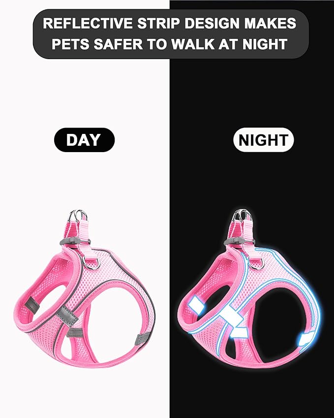M Orange Soft Mesh Dog Harness and Leash Set,No Escape Puppy Harnesses for Training Walking， Reflective Adjustable Puppy Vest for Small Medium Dogs, Cats (Orange, M)