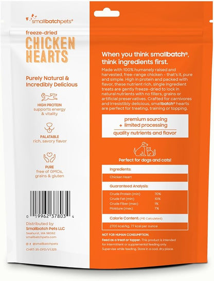 smallbatch Pets Premium Freeze-Dried Chicken Heart Treats for Dogs and Cats, 3.5 oz, Made and Sourced in The USA, Single Ingredient, Humanely Raised Meat, No Preservatives or Anything Artificial Ever