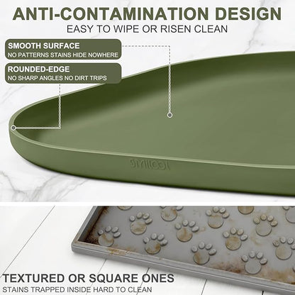 Small Silicone Pet Food Mat with Raised Edge for Food and Water Bowl, Square Dog Feeding Mats, Cat Food Trays for Floor Waterproof, Rubber Tray for Dogs and Cats, 12 x 12 x 0.7 Light Olive Green