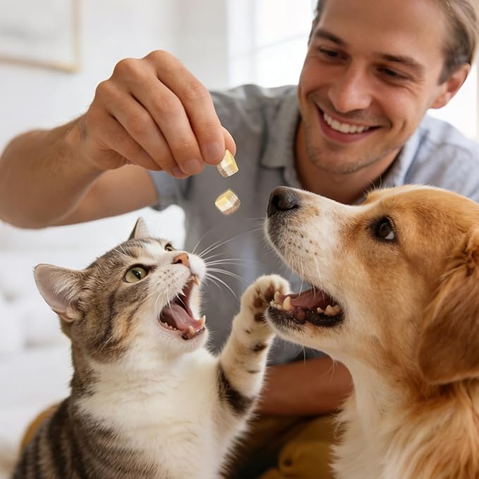 MON2SUN Triple-Layer Freeze Dried Cat & Dog Treats, Chicken, Egg & Chicken Liver Recipe Cube, Grain-Free High Protein Snacks, All Natural Food Topper or Training Rewards, 5.6oz