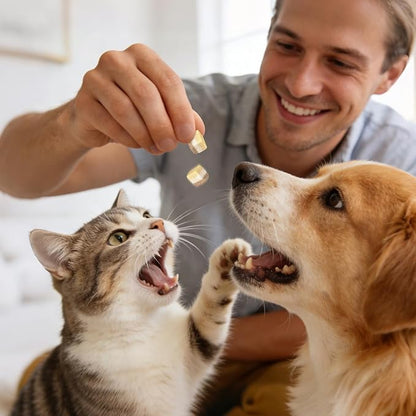 MON2SUN Triple-Layer Freeze Dried Cat & Dog Treats, Chicken, Egg & Chicken Liver Recipe Cube, Grain-Free High Protein Snacks, All Natural Food Topper or Training Rewards, 10.6oz