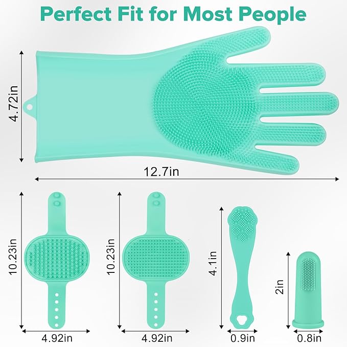 Augwind 6PCS Pet Grooming Kit for Dogs,Cats and Horses | Dog Washing Gloves | Dog Bath Brush | Dog Bath Gloves | Dog Shampoo Brush | Pet Grooming Gloves | Dog Bath Supplies (Green)