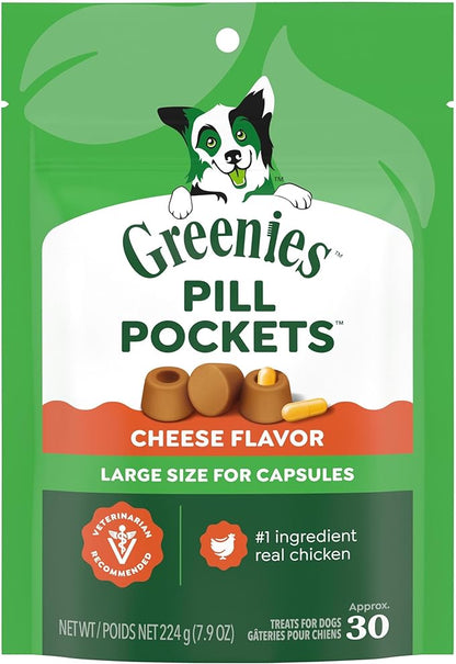 Greenies Pill Pockets for Dogs Large Size, Dog Treat Pouch for Capsule Medication, Cheese Flavor, 7.9 oz. Pouch