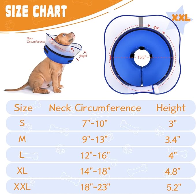 Elevated Inflatable Dog Cone Collar Alternative After Surgery, Dog Donut Collar, Soft Pet Cone to Stop Licking for Small Medium Large Dogs