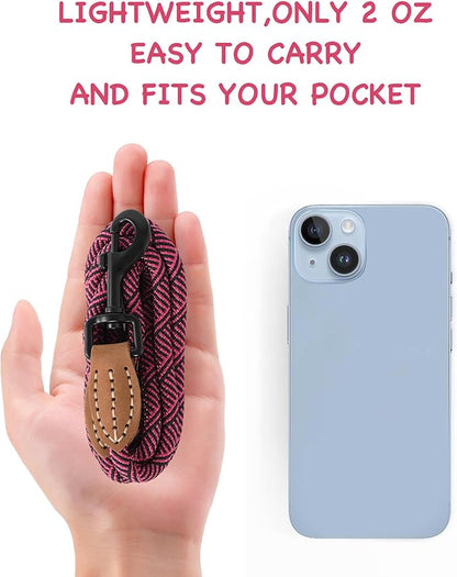 Mile High Life Small Dog Leash, Thin Rope Leash with Genuine Leather Connection and Heavy Duty Metal Clasp, Great for Small Medium Dogs(Pink,48 Inch-1/3)