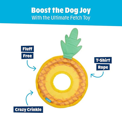 Barkbox Pineapple Fling Flying Disc Dog Toy | Fluff-Free Crinkle Disc with T-Shirt Rope Edge | Durable Fetch Toy for Dogs & Puppies Who Love to Toss & Play