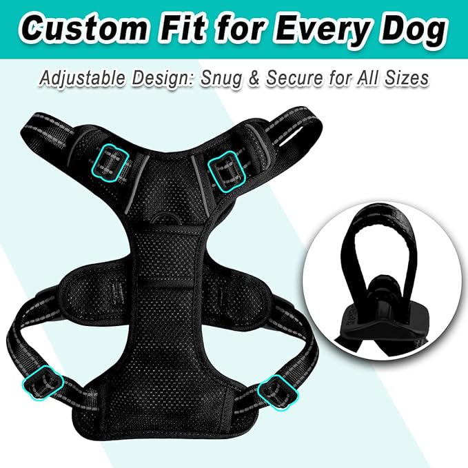 BARKBAY Dog Harness No Pull Mesh for Large Dogs - Adjustable, Reflective, Comfortable, No Choke, Heavy-Duty - Perfect for Outdoor Training, Walking, and Hiking - Strong & Durable - L & Black Mesh