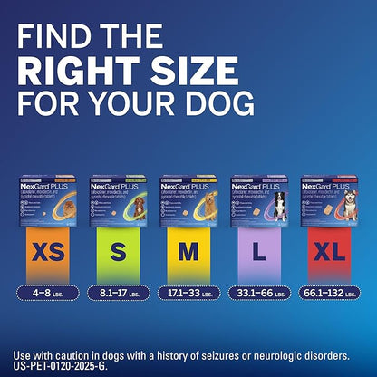 NexGard Plus (afoxolaner, moxidectin, and pyrantel) Flea and Tick Protection & Heartworm Preventive for Dogs Soft Beef Flavored Chewables, 33.1-66 lbs. (Purple) 3 Chews (3 Month Supply)
