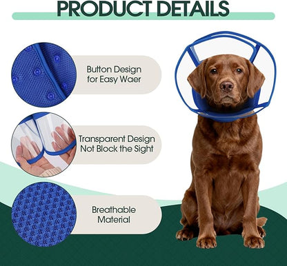 Kuoser Large Dog Cone Collar After Surgery, Soft Cone for Dogs to Stop Licking, Breathable Pet Recovery Collar Comfortable Elizabethan Collars, Adjustable Protective Dog Cones for Large Dogs, Blue L