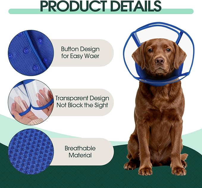 Kuoser Small Dog Cone Collar After Surgery, Soft Cone for Dogs to Stop Licking, Breathable Pet Recovery Collar Comfortable Elizabethan Collars, Adjustable Protective Dog Cones for Small Dogs, Blue S