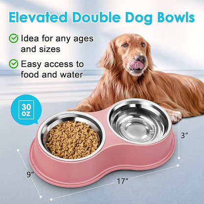 Epetslove Dog Bowls Large Double Dog Water and Food Bowls Stainless Steel Bowls with Non-Slip Resin Station, Pet Feeder Bowls Food Dish for Small Medium Large Dogs Cats