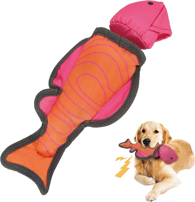 Pink Orange Fish Oxford Launching Flying Dog Toy Slingshot Chase Fetch Training Interactive Dog Toy Durable Stuffed Animal Dog Squeaky Toy for Medium Large Dogs Toy Gift 32.5cm/12.8in