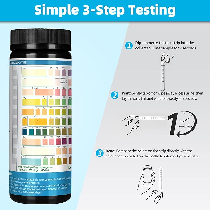 Dog UTI Test Strips, 10 Parameter Urinalysis Parameter Tests for Dogs, Cats, Accurate Testing for Veterinarians 50ct, Detects UTI, Bladder, Kidney, Liver, SG, pH, Diabetes, Glucose etc