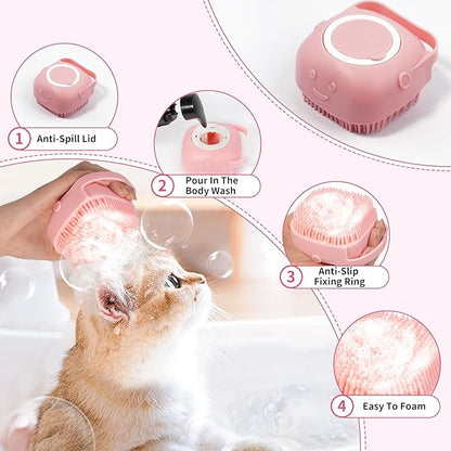 Dog Bath Supplies, Bath Grooming Kit with Storage Bag - Self Cleaning Slicker Brush, Shampoo Brush & Scrubber, Dog Grooming Gloves for Short & Long Haired Dogs & Cats (6 PCS)