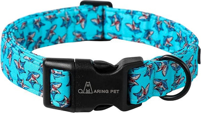 ARING PET Summer Dog Collar, Cute Blue Shark Pet Collars with Quick Release Buckle for Puppy Small Medium Large Boy Girl Dogs-L