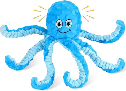 Letsmeet Squeaky Dog Toys Octopus Stuffed Crinkle Toy, Puppy Chew Toys for Teething, Durable Tug of War Interactive Plush Dog Toys for Puppies Small, Medium, and Large Dogs