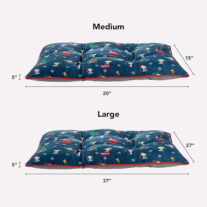 Berkshire Peanuts® Square Dog Bed, Suedemink Fleece Pet Mat with Waterproof & Non-Slip Bottom, Soft Plush Dog Mat for Crate, Couch, or Floor, Machine Washable(Snoopy Best Christmas Icons, Medium)