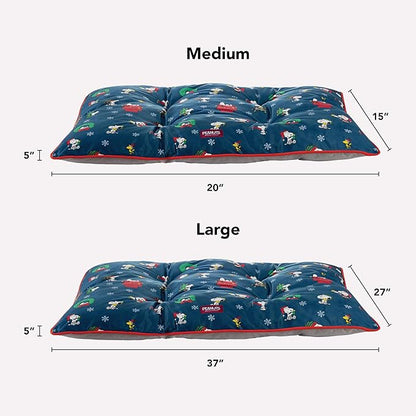 Berkshire Peanuts® Square Dog Bed, Suedemink Fleece Pet Mat with Waterproof & Non-Slip Bottom, Soft Plush Dog Mat for Crate, Couch, or Floor, Machine Washable(Snoopy Best Christmas Icons, Medium)