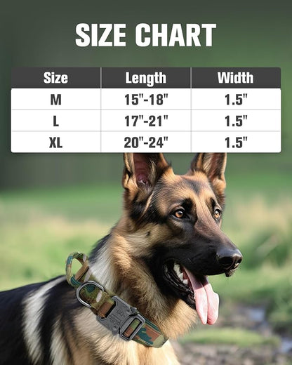 Joytale Tactical Dog Collar with Handle and Metal Buckle, Heavy Duty Padded Military Collar with 2 Patches for Training, Adjustable for Large Dogs, Camouflage, L