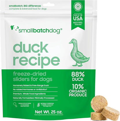 smallbatch Pets Freeze Dried Raw Dog Food, Duck Recipe, 25 oz, Organic High Protein Dog Food, Grain Free, Made in the USA, Humanely Raised Meat, Single Protein, for Picky Eaters, Hydrate & Serve