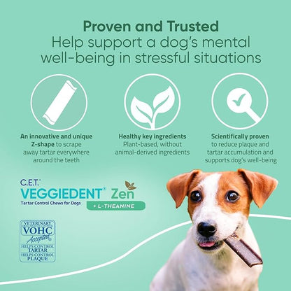 Virbac C.E.T.® VEGGIEDENT® Zen Tartar Control Chews for Dogs - Multifunctional to Support Mental Well-Being, VOHC Approved - Medium 22-66lbs
