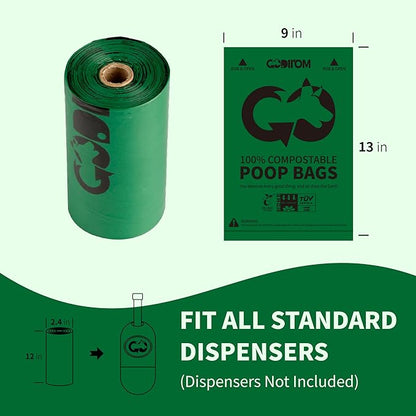 Certified 100% Home Compostable Poop Bags for Dogs, 270 Count Guaranteed Leak Proof and 18 Microns Extra Thick Waste Bag, 18 Rolls of Plant Based Doggie Poop Bag, No Scented with ASTM D6400 & EN13432