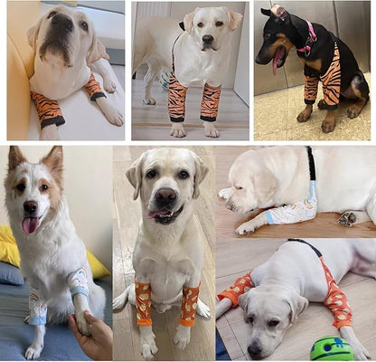 HDKUW Dog Elbow Protector, Dog Front Leg Recovery Sleeve for Prevent Licking Wound, Elbow Sleeves with Mesh Pad for Medium Large Dogs Tiger 2XL