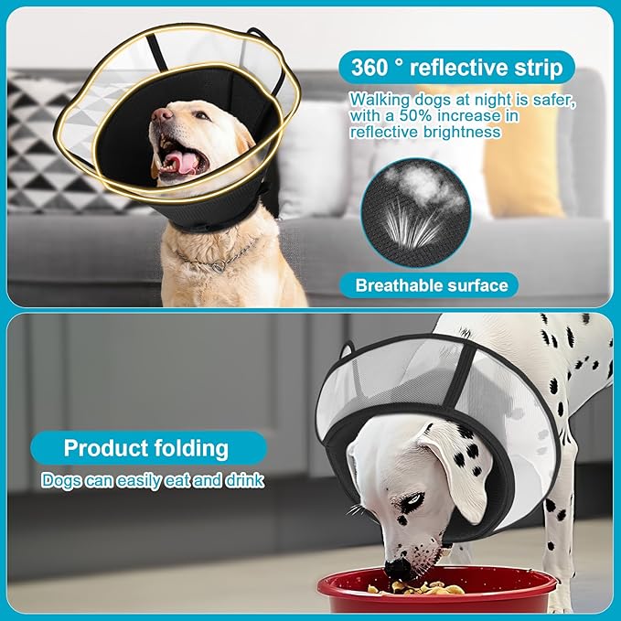 Soft Elizabethan Dog Cone Collar for Large, Medium & Small Dogs - Adjustable Recovery Collar for Post-Surgery, Wound Protection & Licking Prevention - Lightweight Pet Cone Alternative（Black,L）