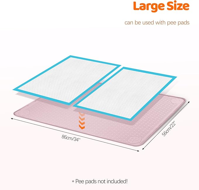 Pee Pads for Dogs, 34" x 22" Extra Large Reusable Silicone Mat, Washable Puppy Training Pads for Potty Training, Non-Slip, Leak-Proof, Indoor Floor Protection (Pink)