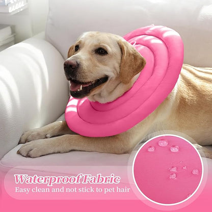 IDOMIK Dog Recovery Collar, Waterproof Soft Dog Cone After Surgery, Comfy Protective Elizabethan Collar Alternative for Dogs Cats, Adjustable Pet Neck Donut Cone Anti-Licking Biting Wounds,Rose,L