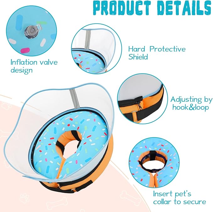 Elevated Inflatable Dog Cone Collar Alternative After Surgery, Dog Donut Collar, Soft Pet Cone to Stop Licking for Small Medium Large Dogs