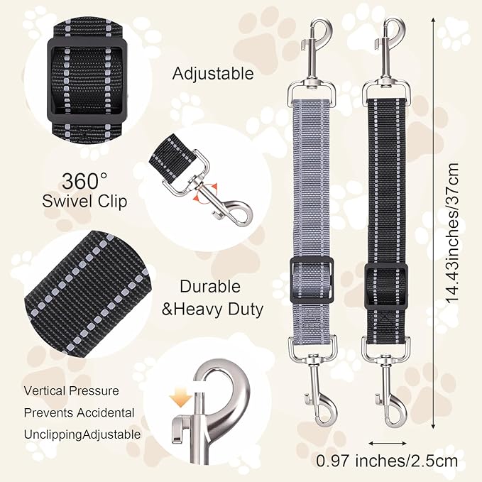 ElevateTech 2Pcs Dog Collar Safety Clip, Adjustable Double Ended Backup Clasp Leash Connector Gentle Leader Suitable Dog Harness Small Dogs Collar Walking Running Training Travel (Black Gray)