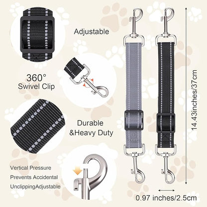 ElevateTech 2Pcs Dog Collar Safety Clip, Adjustable Double Ended Backup Clasp Leash Connector Gentle Leader Suitable Dog Harness Small Dogs Collar Walking Running Training Travel (Black Gray)