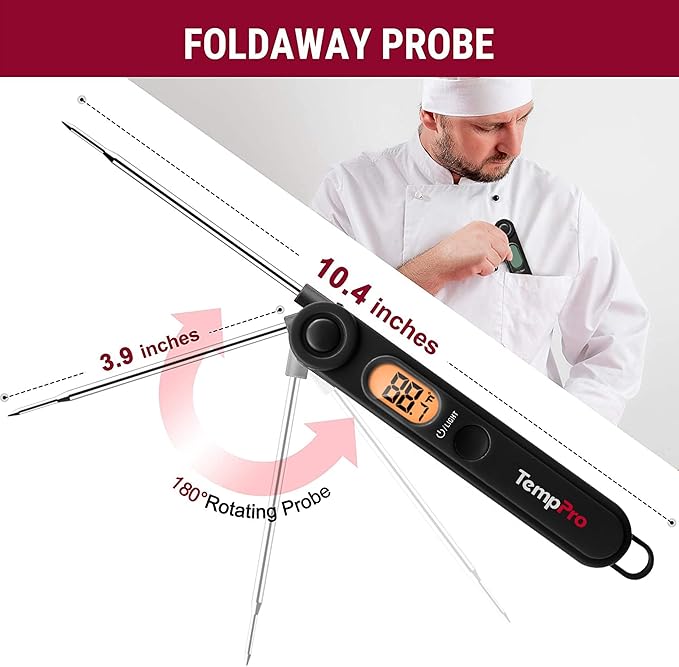 ThermoPro Digital Meat Thermometer with Temperature Indicator, Instant Read Food Thermometer with Probe and Backlight for Oil Deep Fry Smoker BBQ Grill Kitchen Candy