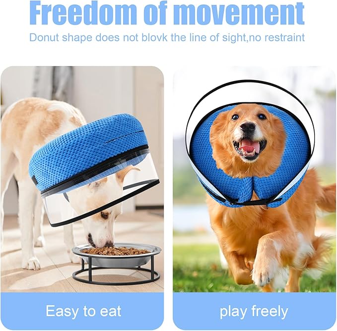 2-in-1 Soft Inflatable Dog Cone Collar Alternative with Enhanced Anti-Licking Guard Shield, Dog Collar After Surgery, Adjustable Recovery Cones for Large Medium Small Dogs and Cats (Blue,M)