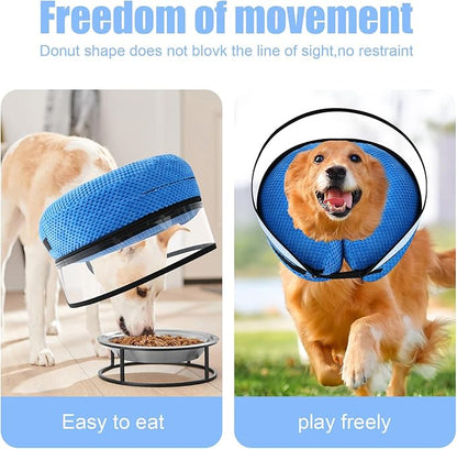2-in-1 Soft Inflatable Dog Cone Collar Alternative with Enhanced Anti-Licking Guard Shield, Dog Collar After Surgery, Adjustable Recovery Cones for Large Medium Small Dogs and Cats (Blue,XL)