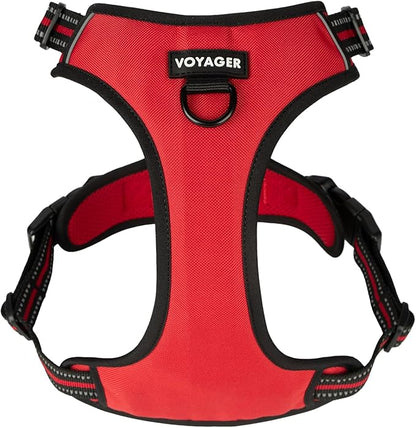 Voyager Dog Harness Dual Leash Attachment No-Pull Control Adjustable Soft but Strong Pet Harness for Medium and Large Dogs with 3M Reflective Technology, Red Lattice Nylon, L (Chest: 25-30")