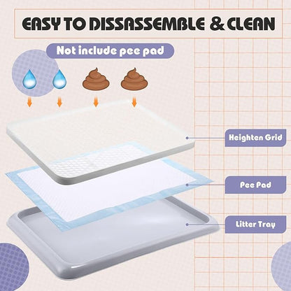 Mifoci 2 Pcs Dog Potty Tray Mesh Puppy Training Pad Holder Floor Protection Portable Pee Pad Pet Toilet Training Tray Litter Box Corner for Medium and Large Dogs (19.7 x 14.2 Inch,Gray)