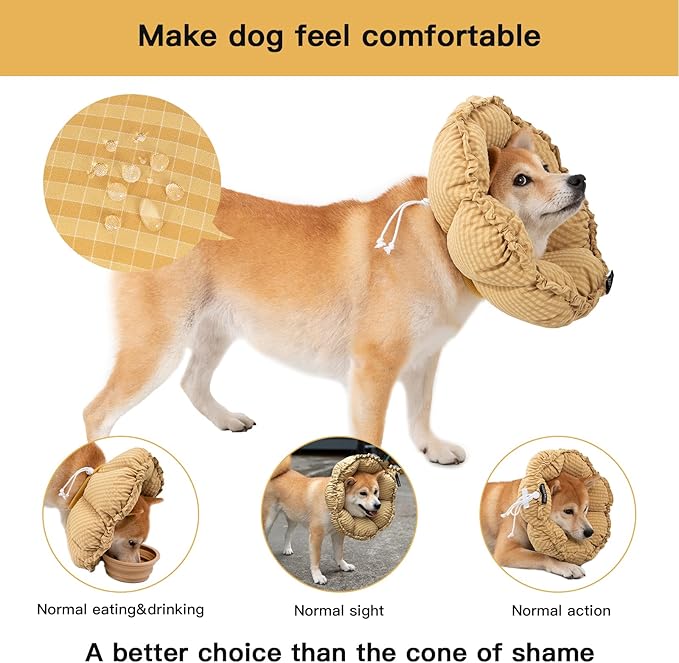 H HIDREAM Soft Dog Cones for Medium Dogs,Cute Adjustable Cone for Dogs to Stop Licking,Dog Recovery Collars & Cones that can Protect Head and Foot Wounds，Daisy Yellow All-Season Style
