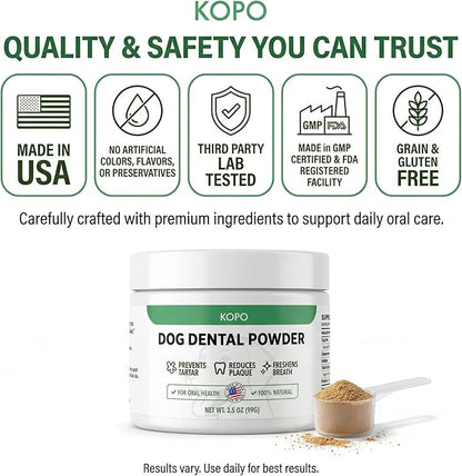 KOPO Dog Dental Powder | Dog Oral Care Supplement | Supports Fresh Breath & Gum Health | Helps Reduce Plaque & Tartar Buildup | Beef Liver Flavor | All Breeds & Sizes | 99 Scoops