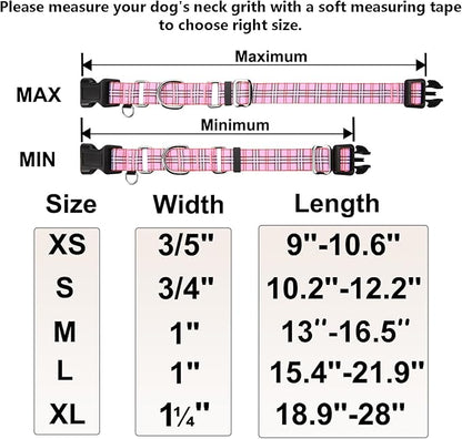 Martingale Collar with Quick Release Buckle Cute Girl Female Training Dog Collars (Pink Plaid, Medium)