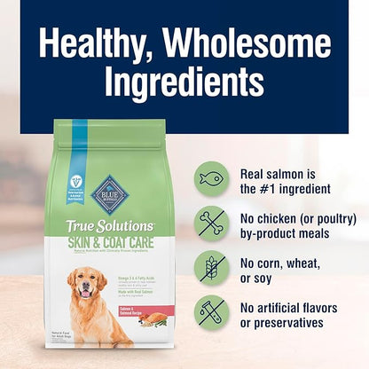 Blue Buffalo True Solutions Skin & Coat Care Natural Dry Dog Food for Adult Dogs, Salmon, 11-lb. Bag
