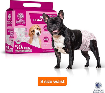 American Kennel Club Female Dog Wrap, Disposable Diapers with Wetness Indicator, Small, 50 Count